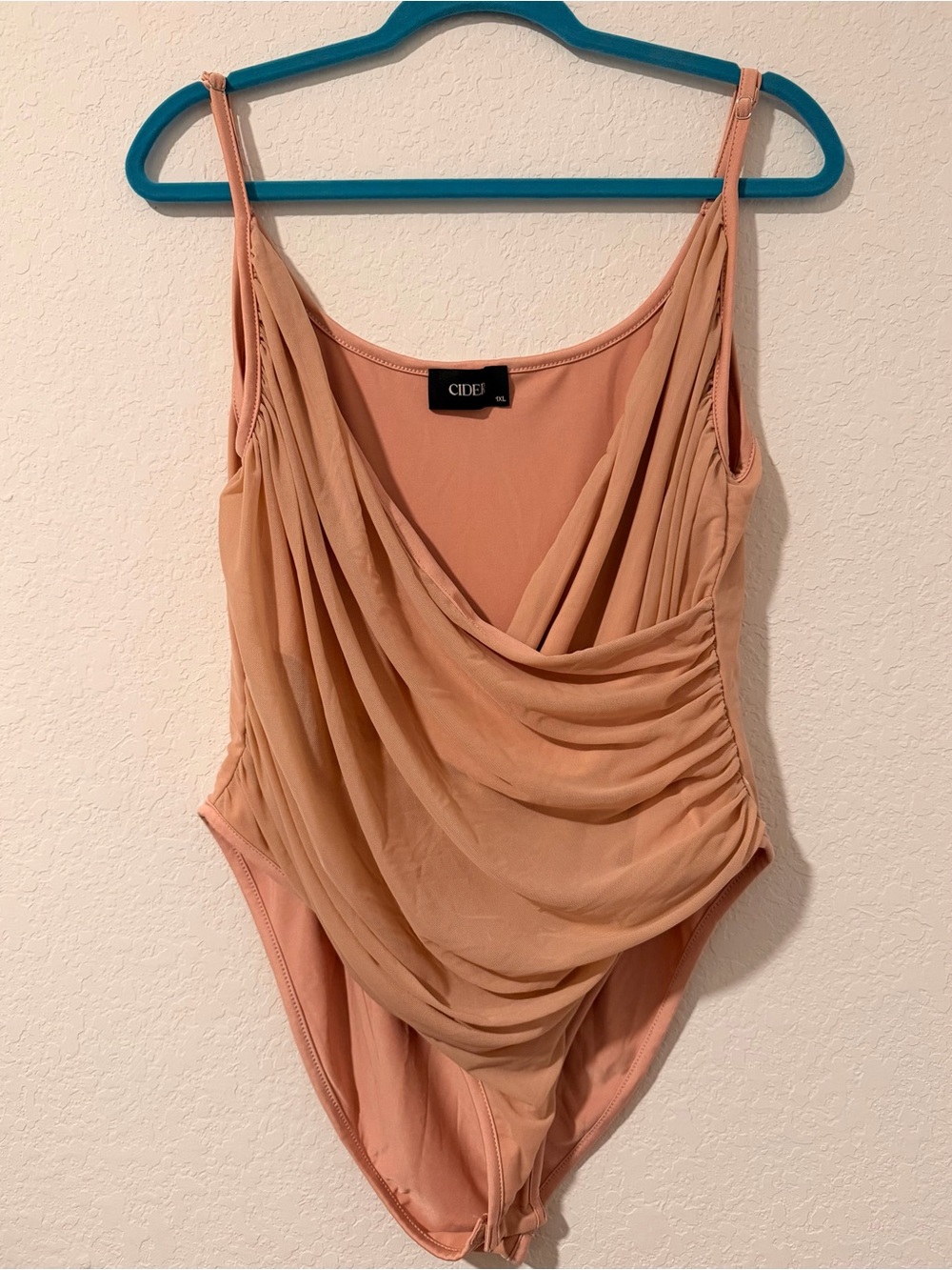 Cider Draped Bandeau Bodysuit in Blush / Pink